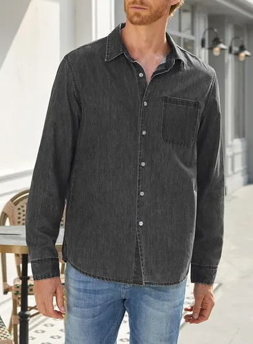 Vista 7 de JMIERR Mens Denim Shirts Casual 100% Cotton Long Sleeve Button Down Shirt