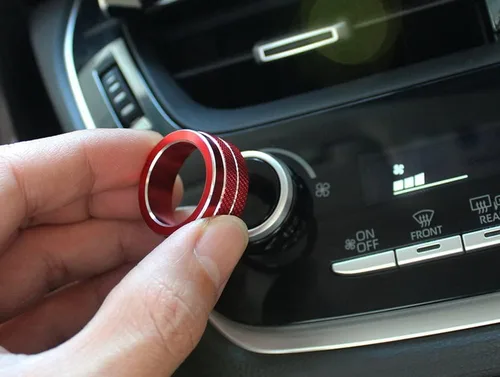Vista 3 de iJDMTOY 2 fundas deportivas de aluminio anodizado rojo para interruptor de control climático de CA, compatibles con Toyota 2019 en adelante, Corolla