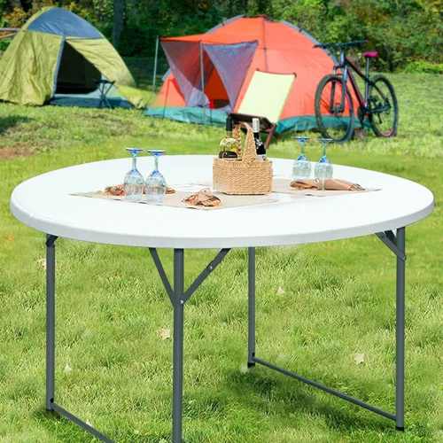 Vista 4 de Mesa plegable redonda de 48 pulgadas, mesa de comedor de plástico plegable para bodas, fiestas, jardín, patio