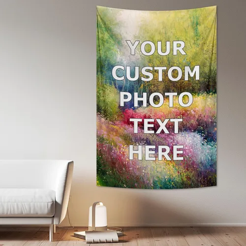 Vista 12 de Tapiz personalizado para cargar imágenes con fotos y textos, tapiz personalizado para colgar en la pared, manta de telón de fondo para decoración