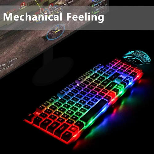 Vista 9 de Combo de teclado y mouse RGB para juegos, retroiluminación LED, 104 teclas, teclas programables multimedia, para PC, portátil, PS4, Xbox, color negro