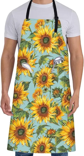Vista 9 de Delantal floral de margaritas blancas para mujer, 28 x 33 pulgadas, delantales de cocina de primavera fresca con 2 bolsillos, tela Oxford, delantal