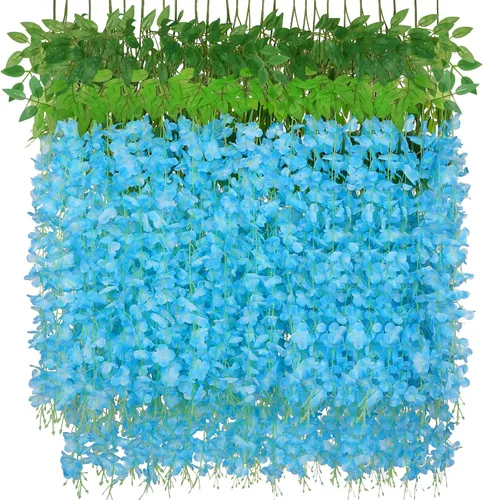 Vista 16 de BLEUM CADE 10 Piezas Flores Colgantes de Glicina Falsa Negra, 3.6 Pies/Pieza Guirnalda de Glicina Artificial, Flores Colgantes para Boda Fiesta