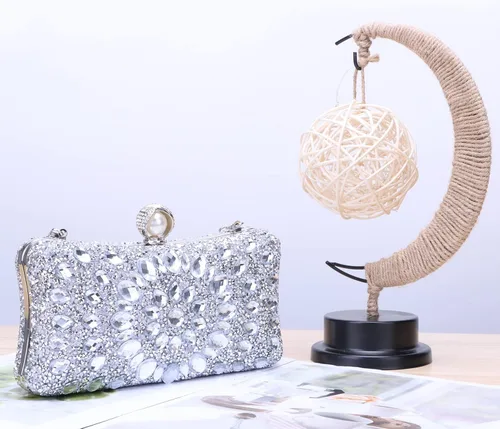 Vista 5 de Lanpet Bolso de noche con diamantes de imitación de cristal multicolor para mujer, bolso de hombro con correa de cadena