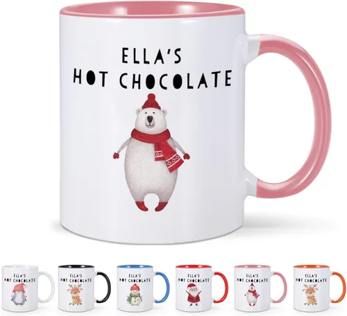 Vista 14 de Tazas de Navidad personalizadas, taza de café de Navidad con renos y nombre, regalos de Navidad para niños, niñas, niños, taza de chocolate caliente