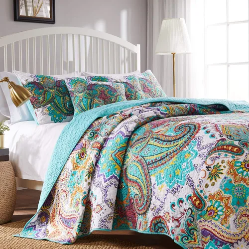 Vista 9 de Greenland Home Colección de edredón 100% algodón, prelavado, juego de edredón reversible, 2 piezas, individual/XL, Bliss