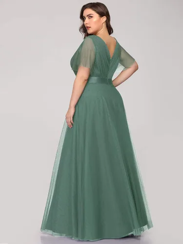 Vista 2 de Ever-Pretty Plus 07962 - Vestido de noche con cuello en V y cintura imperio para mujer