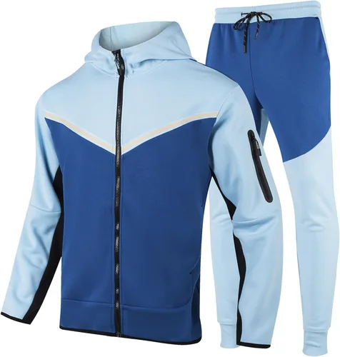 Vista 13 de Conjunto deportivo para hombre, sudadera con capucha y manga larga, con cremallera completa, 2 piezas Negro+gris ceniza