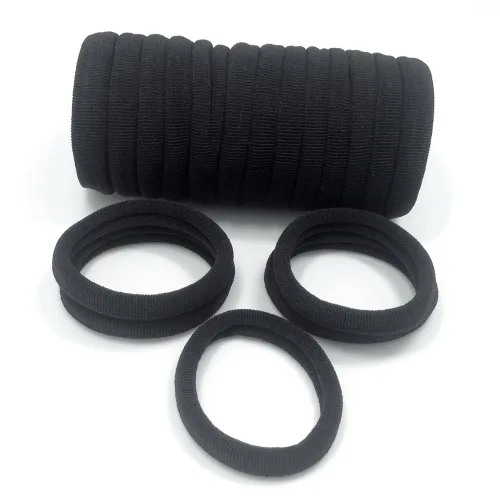Vista 3 de J-MEE Bandas para el cabello, 100 piezas de coleta de algodón sin costuras, accesorios para cabello grueso (negro)