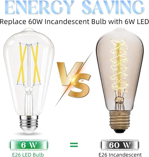 Vista 5 de GvvooHome Bombillas LED Edison, bombilla E26 equivalente a 60 vatios, no regulable, blanco frío 4000 K, bombillas vintage ST58, 90+ CRI, 6 W 600 LM