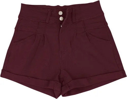 Vista 4 de Pantalones cortos de mezclilla casuales de cintura alta con bolsillos para mujer