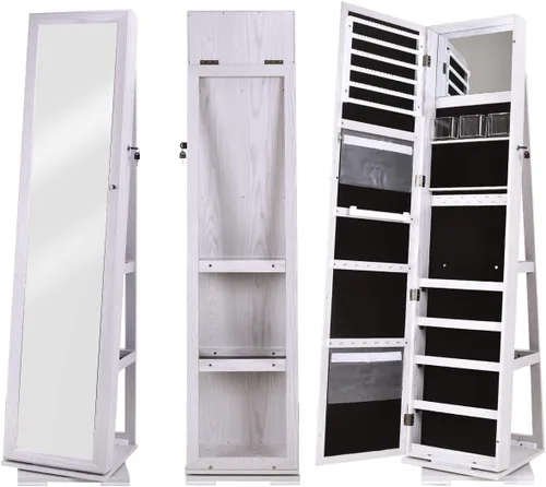 Vista 9 de sogesfurniture BHUS-QH-7021C - Armario de madera con cerradura y espejo de longitud completa, giratorio de 360, organizador de joyas con cerradura
