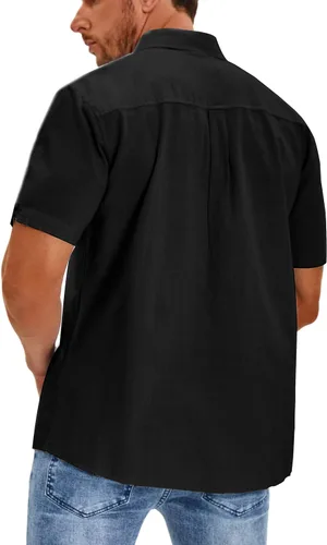 Vista 5 de Oyamiki Camisa de pesca de manga corta para hombre, ajuste regular, de lino, casual, con botones