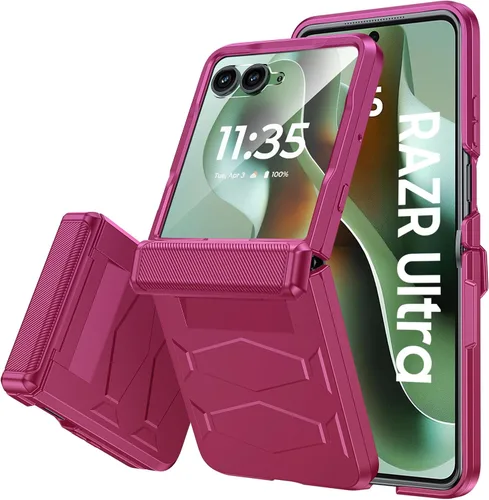 Vista 15 de Vizvera para Motorola Razr 2024 - Funda con tapa con bisagra, protector de pantalla incorporado, a prueba de golpes, funda todo en uno para Negro