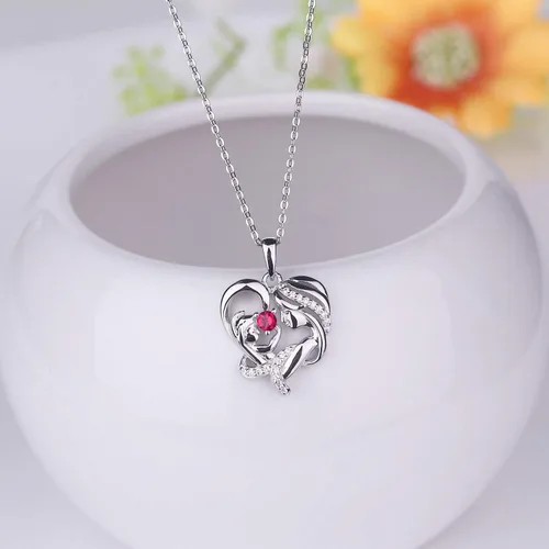 Vista 4 de JO WISDOM Collar de plata de ley 925 con colgante de corazón AAA, para madre e hija, regalo para mamá