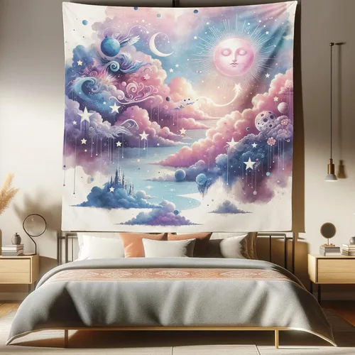 Vista 122 de Ambesonne Tapiz Trippy, vista panorámica de la cascada con bosques de ensueño y mandala oriental psicodélico, decoración de tela para colgar