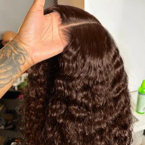 Vista 11 de Pelucas de encaje frontal de color marrón chocolate 15A de 2 x 6 pulgadas de densidad 2 x 6, pelucas de cabello humano invisible de 0.004 in Peluca