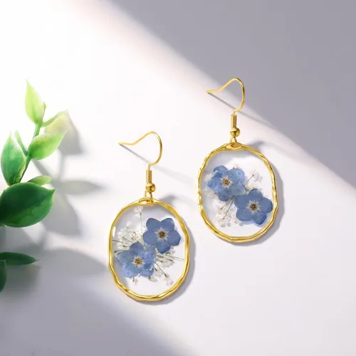Vista 95 de Forget-Me-Not and Queen Anne's Lace Pressed Wildflower Earrings Pressed Flower Earrings Handmade Drop and Dangle Earrings Gift for Woman