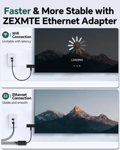 Vista 7 de ZEXMTE Adaptador Ethernet para Fire TV Stick, adaptador micro USB a RJ45 Ethernet, adaptador de red Firestick compatible con Fire TV Stick 2/3/4K/4K
