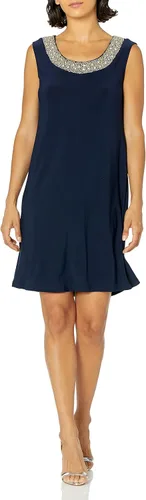 Vista 4 de R&M Richards - Vestido de mujer pequeño con 2 piezas de malla y cuello con cuentas