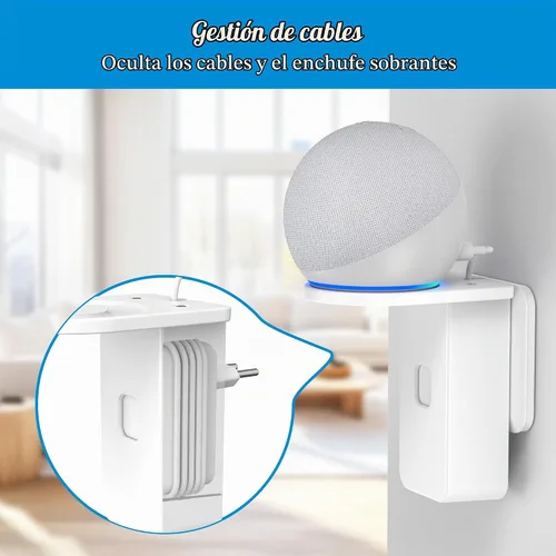 Vista 4 de PlusAcc Soporte de pared para Dot 5ª generación y Dot 4ª generación y Nest Mini, color blanco No requiere perforación, soporte de salida que
