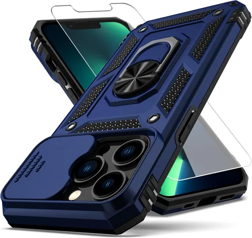 Vista 11 de Funda para iPhone 13 Pro, con cubierta para lente de cámara, protector de pantalla HD, [grado militar] anillo de montaje en coche con soporte Negro