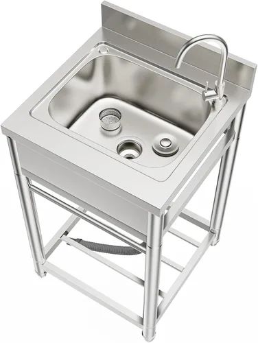 Vista 8 de ROOMTEC Juego de fregadero de acero inoxidable 304, fregadero de cocina de restaurante comercial, fregadero al aire libre con banco de trabajo