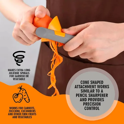 Vista 4 de Cheer Collection Espiralizador de verduras de mano, pelador de verduras giratorio de acero inoxidable con mango antideslizante, cortador de verduras