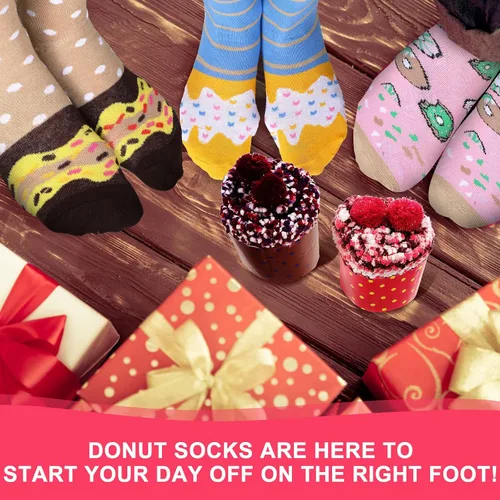 Vista 4 de 6 Pairs Women's Donut Socks Cute Macaron Pickle Socks Gift Box Funny Novelty Donut Socks Winter Gifts for Girls, 6 Styles