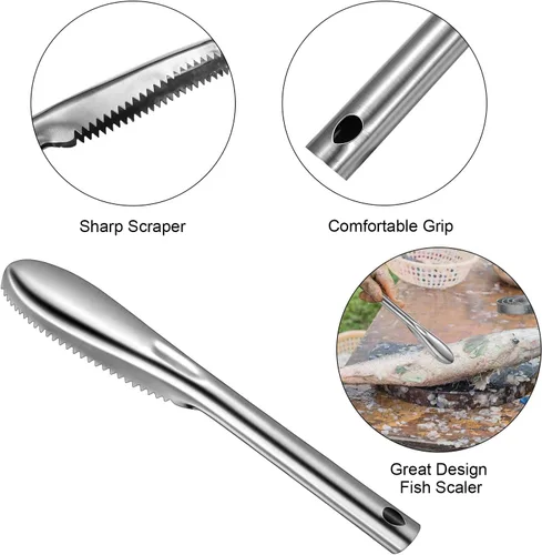Vista 5 de Honoson 4 unidades de raspador de pescado de acero inoxidable raspador de piel de pescado rallador multifuncional pelador de cocina escalador