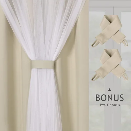 Vista 4 de BONZER Cortinas opacas con superposición transparente, mezcla y combina paneles de ventana de doble capa con aislamiento térmico para sala de estar