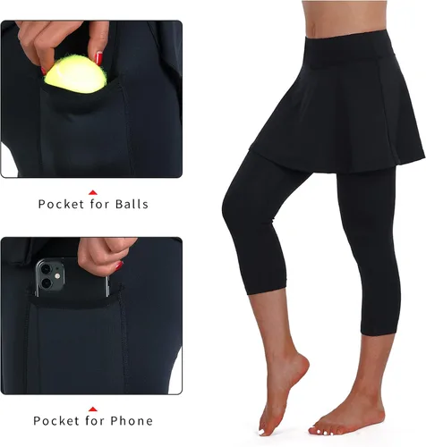 Vista 4 de ANIVIVO Women Tennis Skirted Leggings with Pockets, Capris Yoga Leggings with Skirts&Tennis Pickleball Clothing