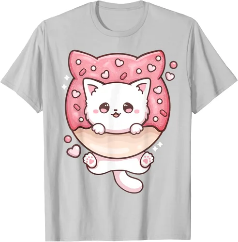 Vista 45 de Camiseta Kawaii Cat Donut Anime Lover Otaku, Negro