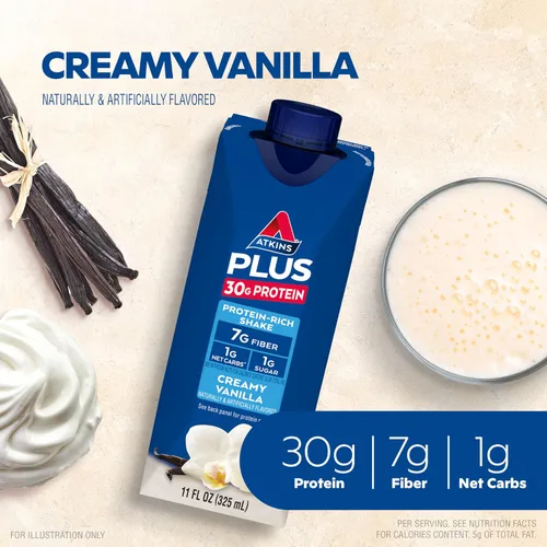 Vista 3 de Atkins Creamy Vanilla Plus Protein Shake & Dark Chocolate Royale - Batido de proteínas, 0.55 onzas de proteína, bajo índice glucémico, 0.07 oz