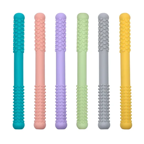 Vista 8 de Tubos de dentición huecos para bebés, niñas y niños, paquete de 6 tubos de silicona para bebés con mordida de lactancia, pajitas masticables