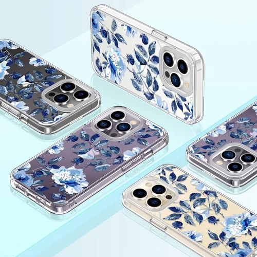 Vista 7 de Funda para iPhone 14 Pro con protector de pantalla, 6.1 pulgadas, transparente de cuerpo completo, a prueba de golpes, diseño floral, para niñas