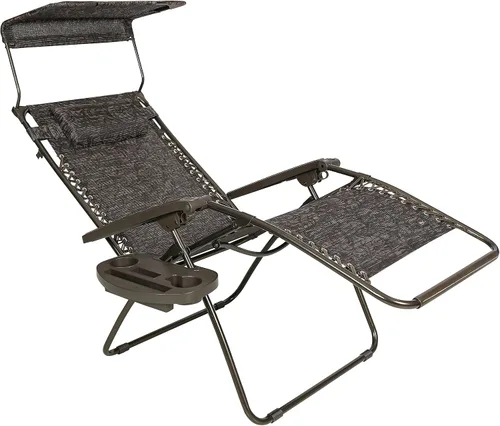 Vista 6 de Bliss Hammocks - Silla de gravedad cero con toldo y bandeja lateral, Jacquard café