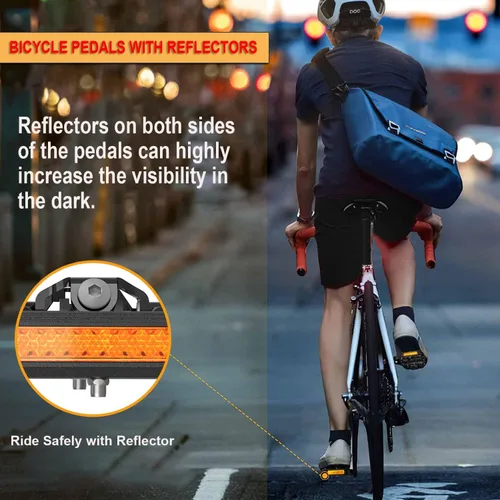 Vista 2 de Pedales de bicicleta de montaña con reflector, pedales de plataforma de doble función y sin clip, pedal de bicicleta de 9/16 pulgadas compatible