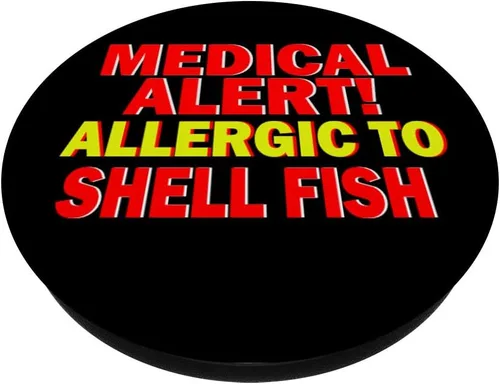 Vista 2 de Alerta médica alérgica a la cáscara de pescado advertencia de seguridad regalo PopSockets agarre y soporte para teléfonos y tabletas, Negro