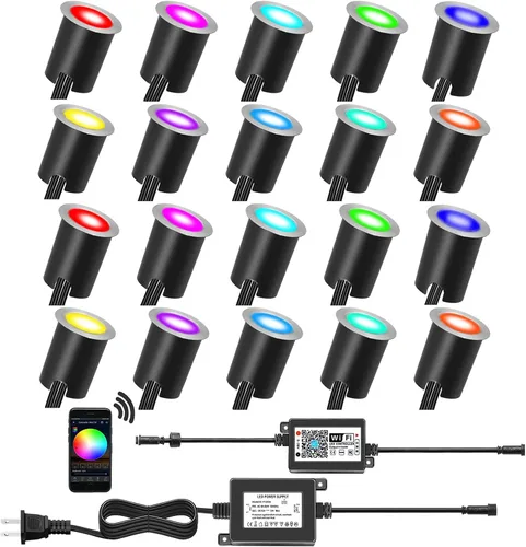 Vista 20 de Kits de luces LED empotrables para cubierta con carcasa protectora, iluminación LED de paisaje al aire libre IP67 impermeable, CC 12 V de bajo Azul