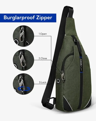 Vista 3 de WATERFLY - Mochila media bandolera con correa antirrobo para viajes, bolsa de pecho, de hombro