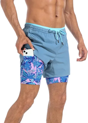 Vista 4 de LRD Pantalones cortos de entrenamiento para hombre con forro de compresión de 5 pulgadas de entrepierna