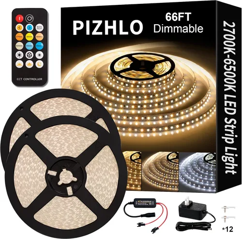 Vista 9 de Tira de luces LED, regulables de 16.4 pies, tiras de luz LED de 2700K-6500K con luz brillante remota, 600 luces LED flexibles con adhesivo fuerte
