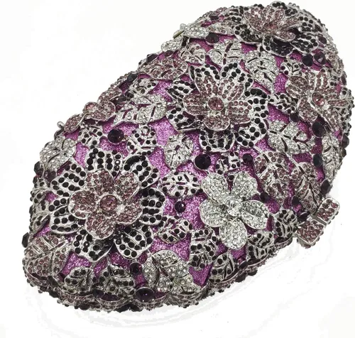 Vista 12 de Boutique De FGG Bolso de noche de flores de embrague de cristal de lujo para mujer, bolso de boda nupcial, bolso
