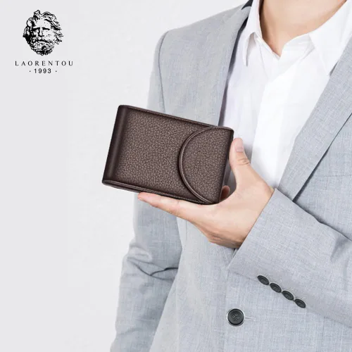 Vista 4 de LAORENTOU Hombres Cartera Cuero Genuino Titular De La Tarjeta Para Hombre Marca Negocios Licencia De Conductor De La Tarjeta De Crédito, Marrón 2