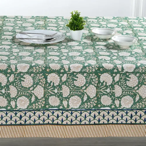 Vista 374 de Ridhi Mantel cuadrado con estampado de bloques de mano de caléndula ámbar
