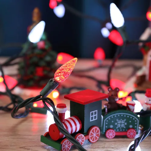 Vista 7 de Brizled Luces LED de Navidad, paquete de 2 luces LED de 33 pies, 100 luces LED rojas y blancas C5, conectables de 120 V con certificación UL, luz