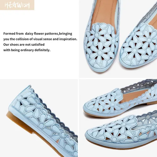Vista 2 de HEAWISH - Zapatos planos para mujer estilo ballet, con diseño floral, piel sintética, punta redonda, calzado elegante, color negro y beige