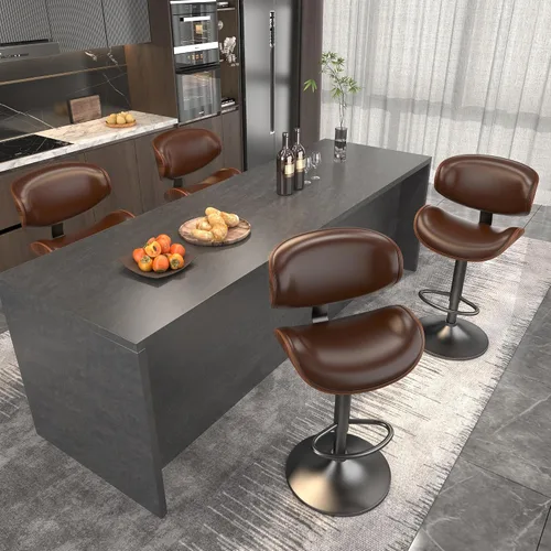 Vista 7 de YaFiti Taburetes de bar modernos giratorios, taburetes de bar altura de mostrador con respaldo para bar, cocina, comedor, color marrón