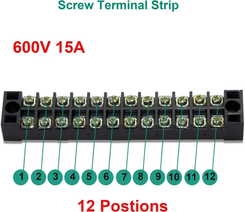Vista 4 de Bloque de terminales y tira – 5 bloques de terminales de tornillo de doble fila de 12 posiciones de 600 V 15 A con cubierta + 10 tiras de puente